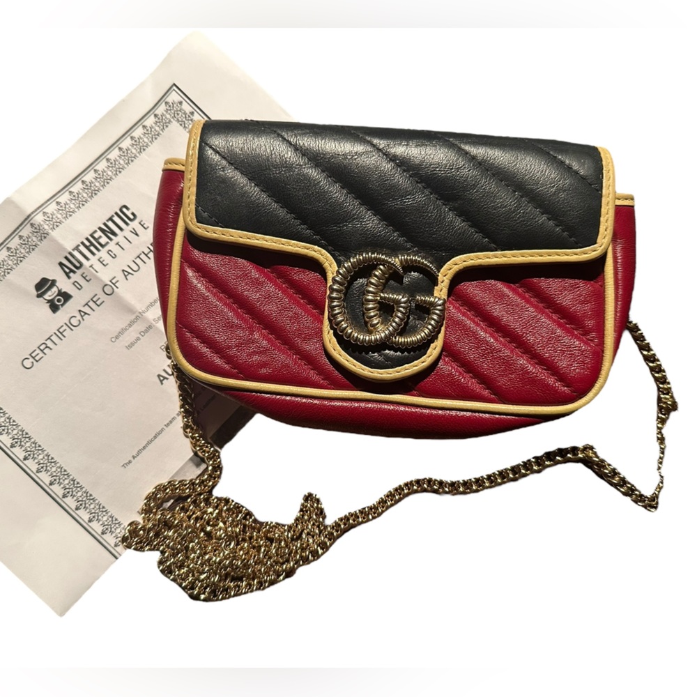 Gucci Azalea GG Marmont Diagonal Calfskin Matelasse Crossbody Mini Bag Red Blue